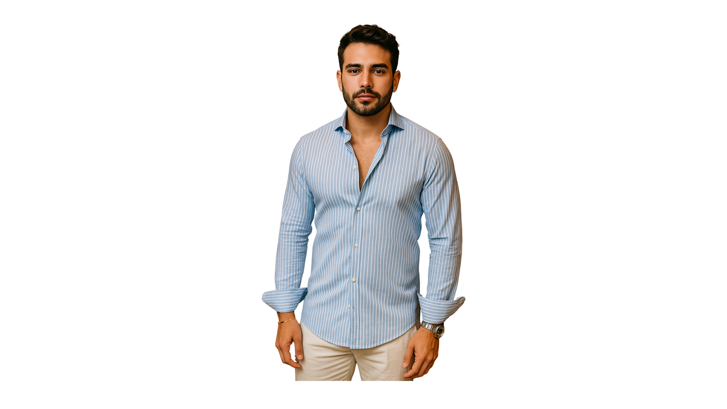 CAMISA DE RAYAS AZUL Y BLANCA
