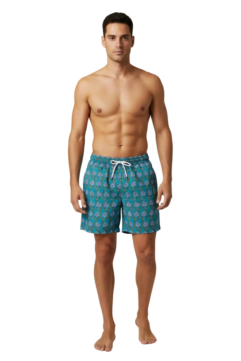 BAÑADOR Azul Estampado Floral Turco