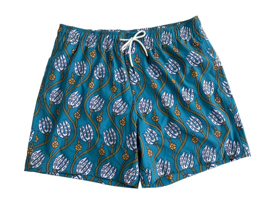 BAÑADOR Azul Estampado Floral Turco