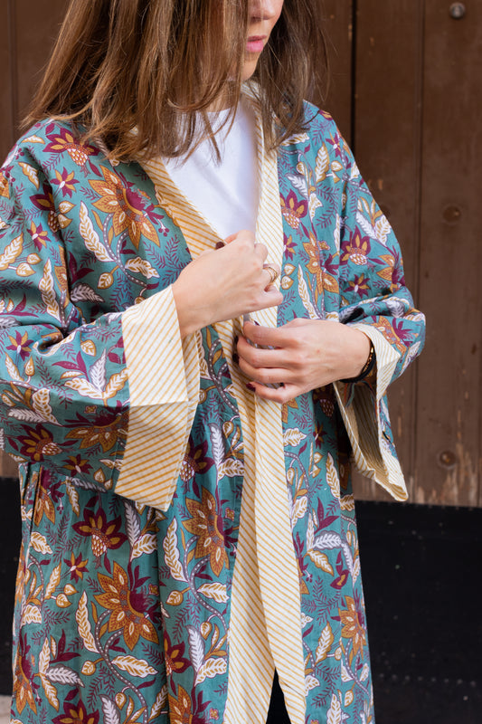 Kimono Estilo Botánico Verde